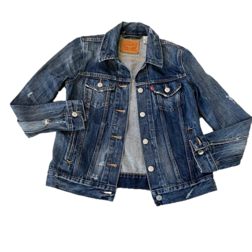 LEVI’s Ex Boyfriend Trucker Jacket in Blue Woodstock, XS - Picture 5 of 16